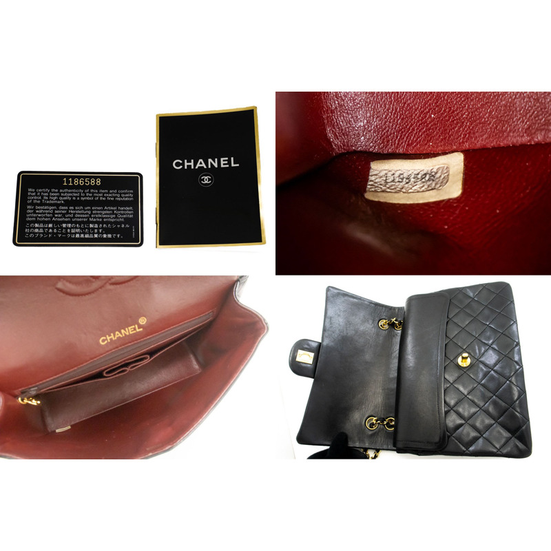 【日本直送】香奈兒雙蓋方形鏈條肩背包,黑色羊皮-8