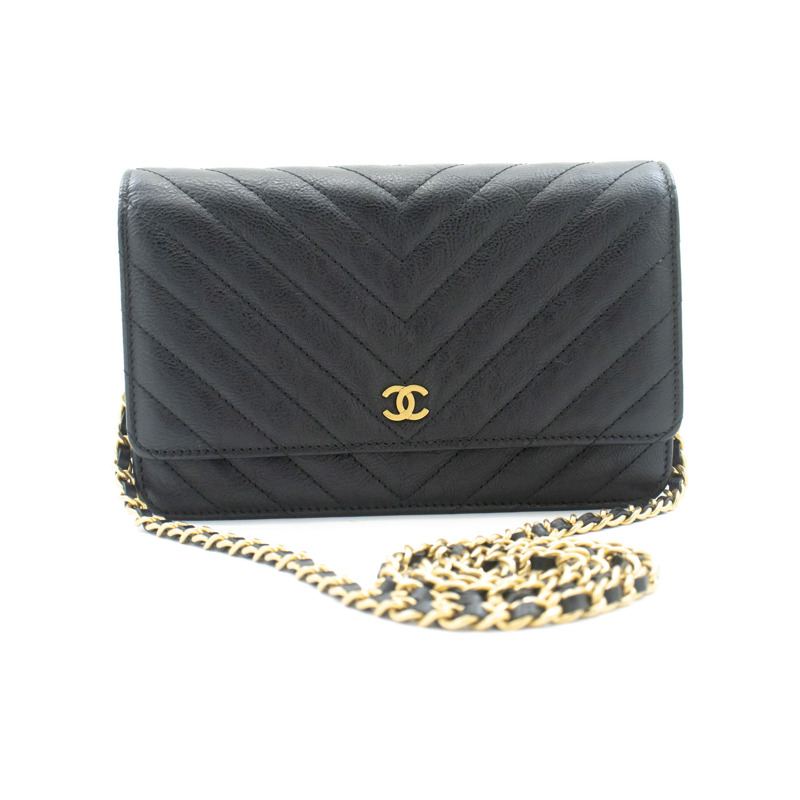 【日本直送】香奈兒 V 形縫線小牛皮鏈條錢包 WOC 鏈條單背包-1