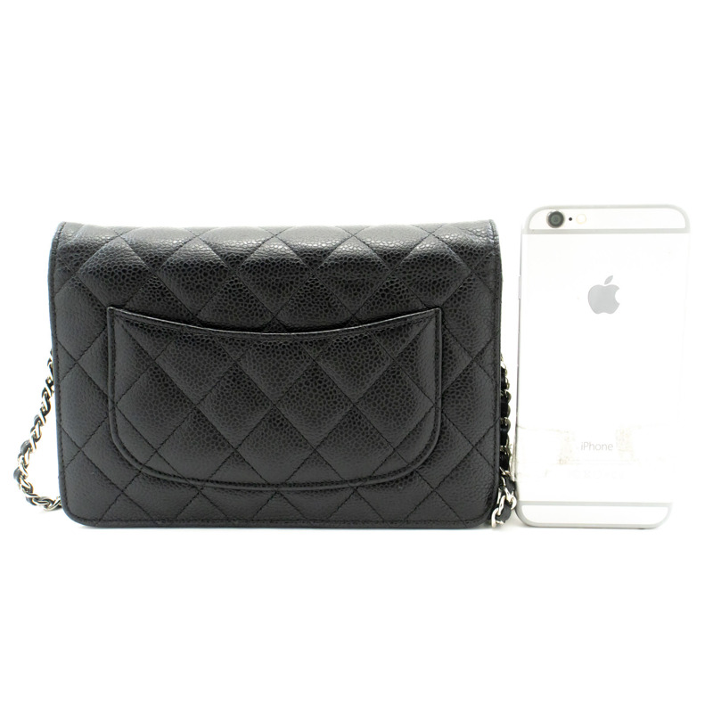 【日本直送】香奈兒粒面小牛皮鏈錢包 WOC 黑色單肩背包-2