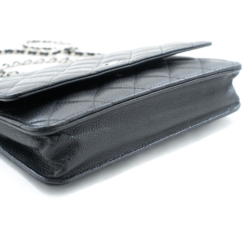 【日本直送】香奈兒粒面小牛皮鏈錢包 WOC 黑色單肩背包-3