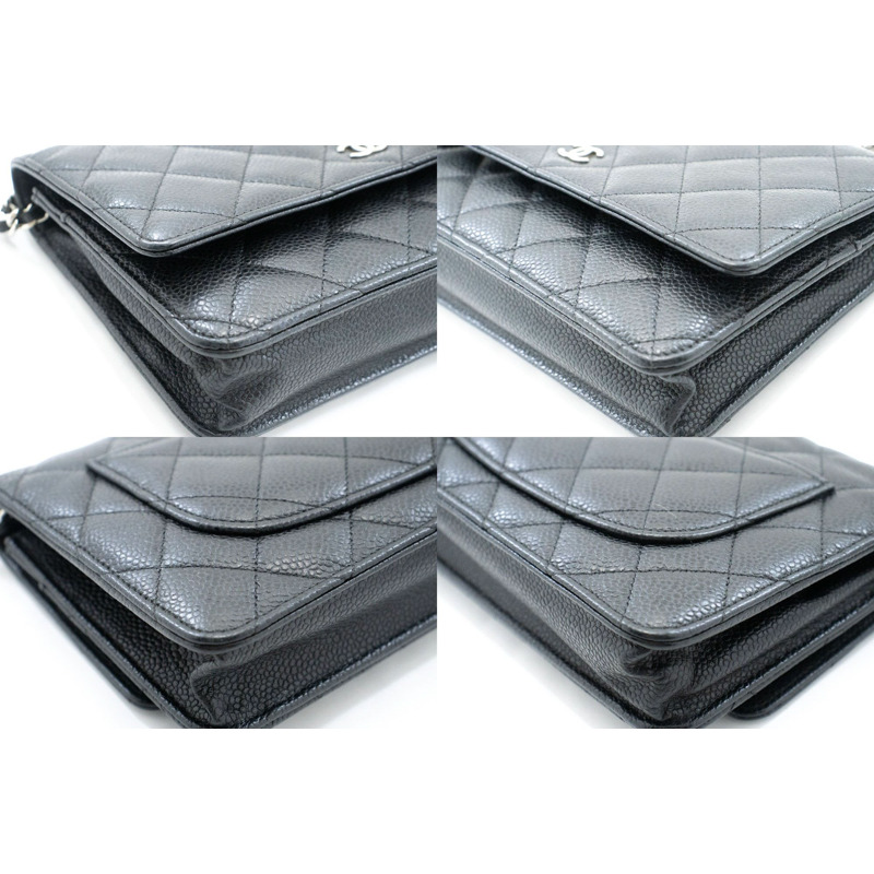 【日本直送】香奈兒粒面小牛皮鏈錢包 WOC 黑色單肩背包-5