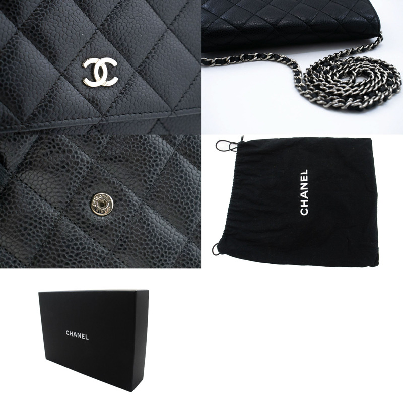 【日本直送】香奈兒粒面小牛皮鏈錢包 WOC 黑色單肩背包-6