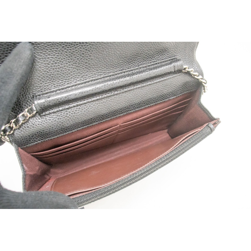 【日本直送】香奈兒粒面小牛皮鏈錢包 WOC 黑色單肩背包-9