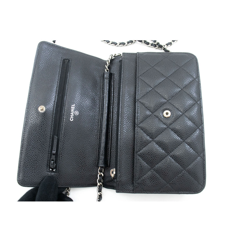 【日本直送】香奈兒粒面小牛皮鏈錢包 WOC 黑色單肩背包-10