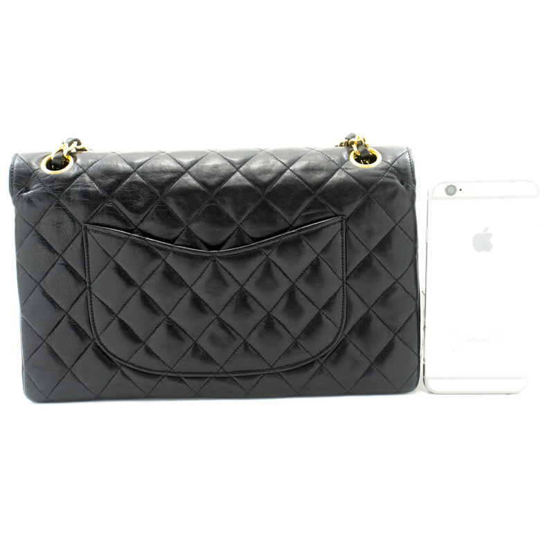 【日本直送】香奈兒經典雙蓋鏈條肩背包 黑色小羊皮菱格紋-2