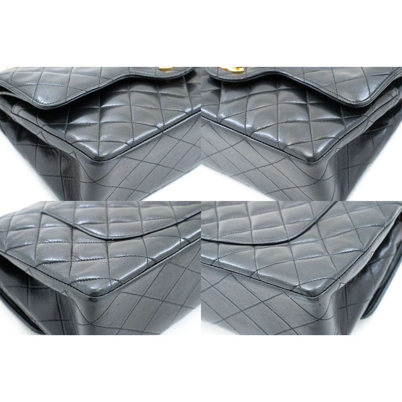 【日本直送】香奈兒經典雙蓋鏈條肩背包 黑色小羊皮菱格紋-5