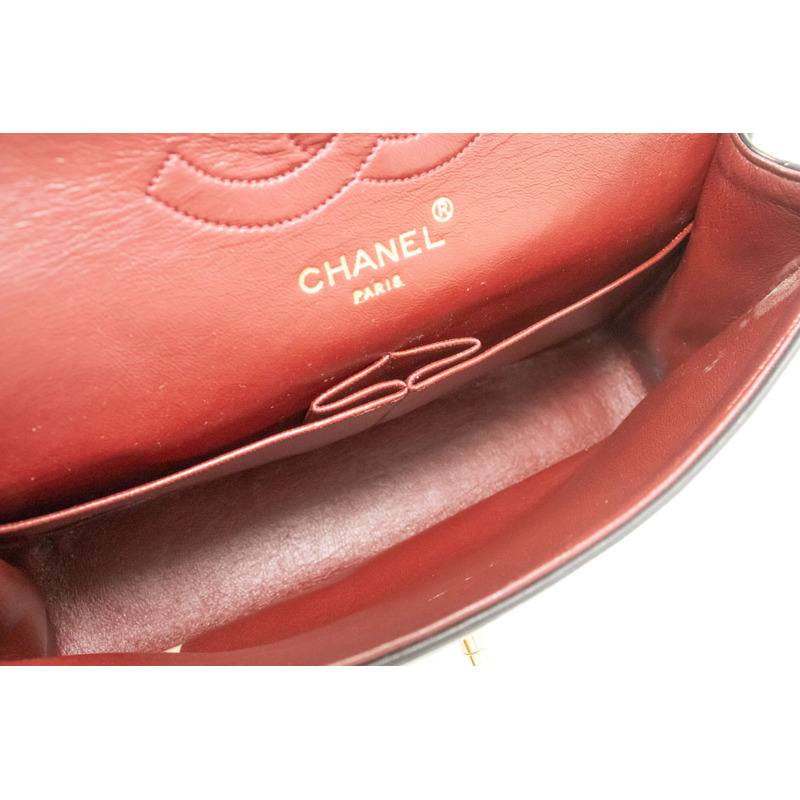 【日本直送】香奈兒經典雙蓋鏈條肩背包 黑色小羊皮菱格紋-9