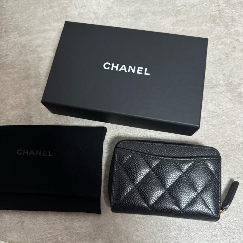 正品 Chanel 經典黑金拉鍊零錢包-1