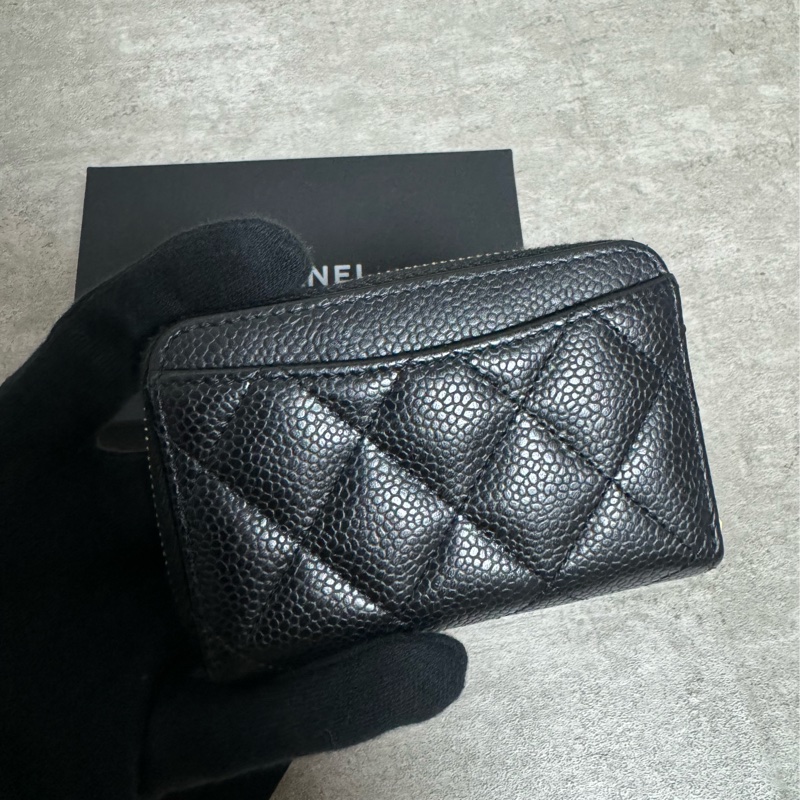 正品 Chanel 經典黑金拉鍊零錢包-2