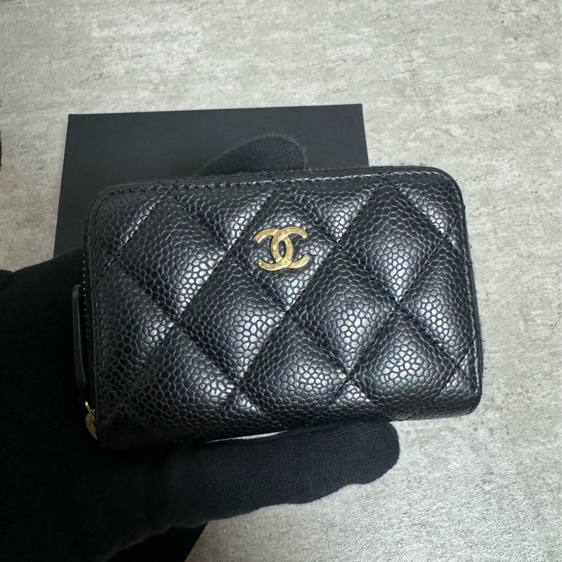 正品 Chanel 經典黑金拉鍊零錢包-3