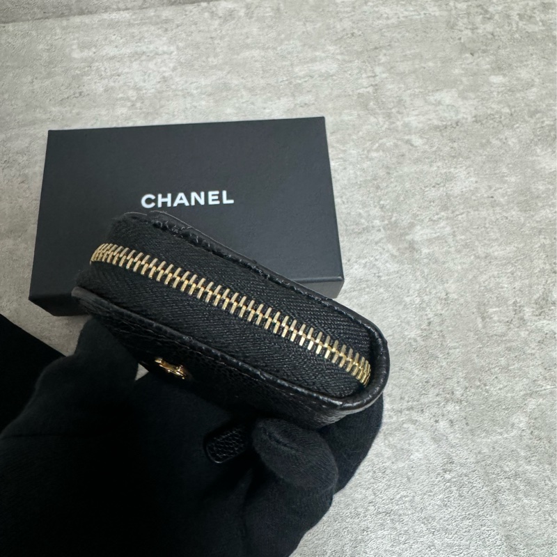 正品 Chanel 經典黑金拉鍊零錢包-5