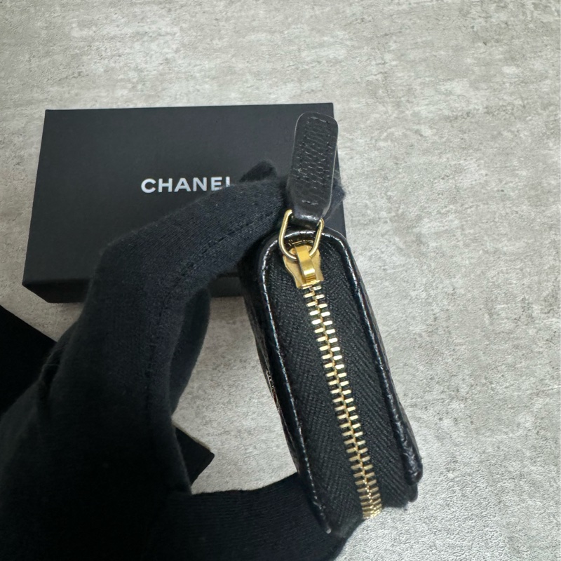 正品 Chanel 經典黑金拉鍊零錢包-6