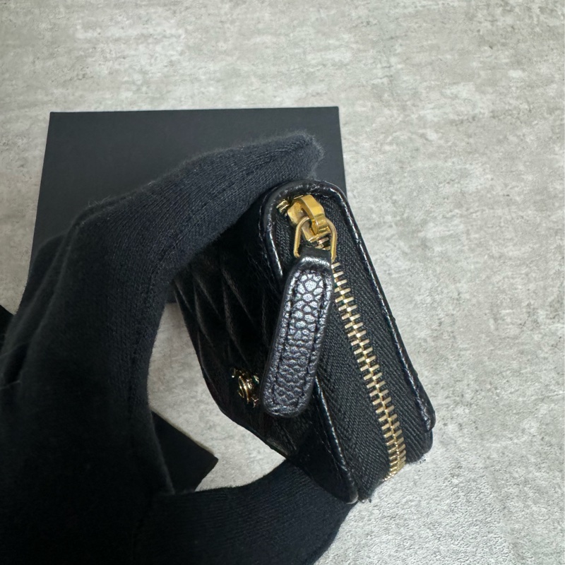 正品 Chanel 經典黑金拉鍊零錢包-7
