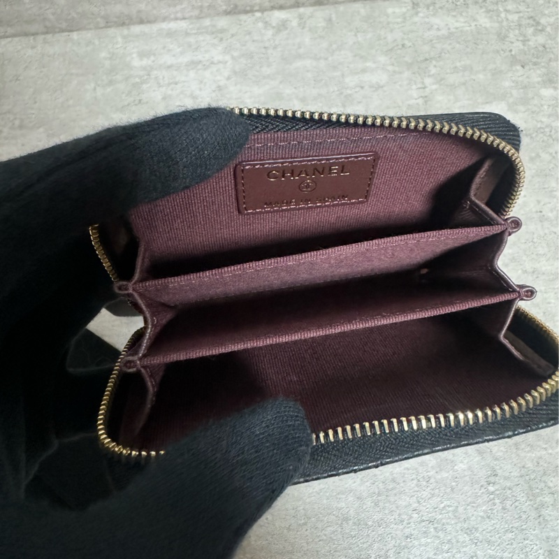 正品 Chanel 經典黑金拉鍊零錢包-8