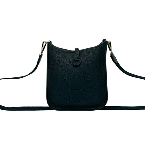 全新未使用，黑色 HERMES Evelyn TPM Taurillon Clemence 皮革迷你肩背包，貨號 64620，U 字印記