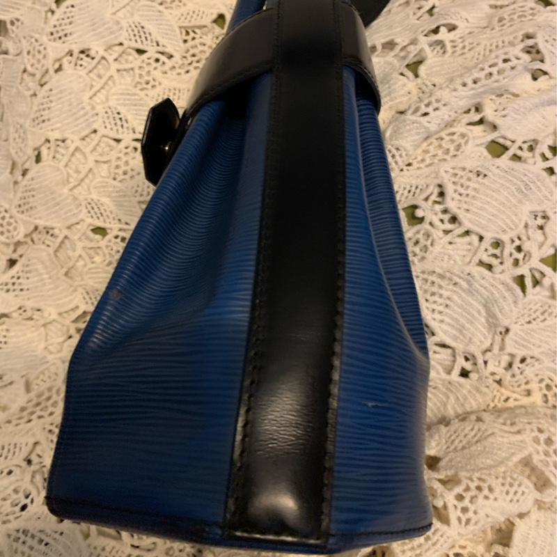 LOUIS VUITTON 水波紋epi八角形皮革肩背包 側背包 藍色水波紋配黑色皮革1992年老包-3