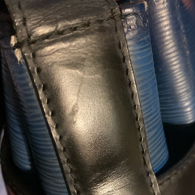 LOUIS VUITTON 水波紋epi八角形皮革肩背包 側背包 藍色水波紋配黑色皮革1992年老包-40