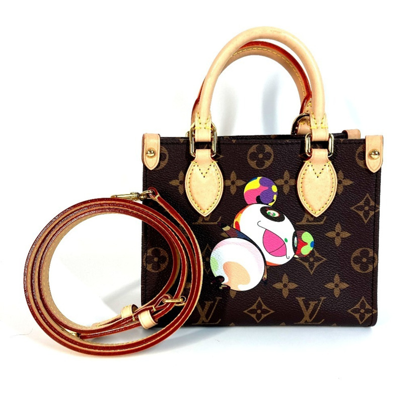 路易威登 M13668 LV x TM Monogram On the Go BB 手袋,飾有村上隆熊貓圖案。這款兩用包既可作單肩包,也可作手提包。棕色帆布材質,近乎全新。-0