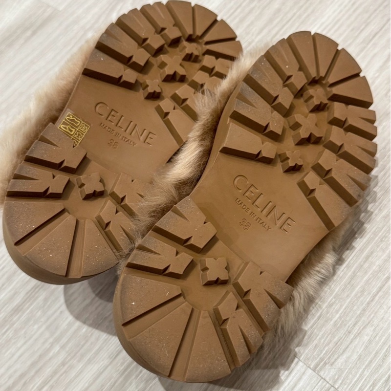CELINE 棕色長毛凱旋門厚底拖鞋 38號-6