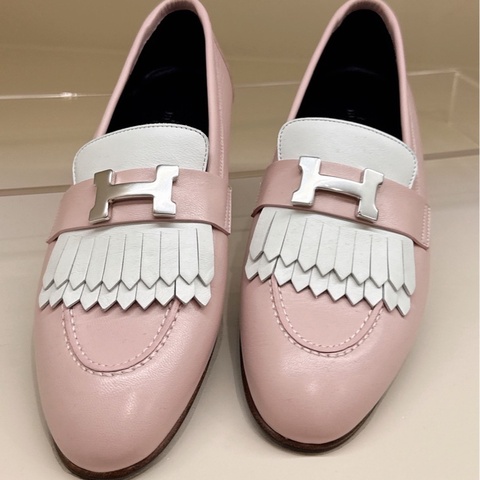HERMES 粉色流蘇樂福鞋 37.5號
