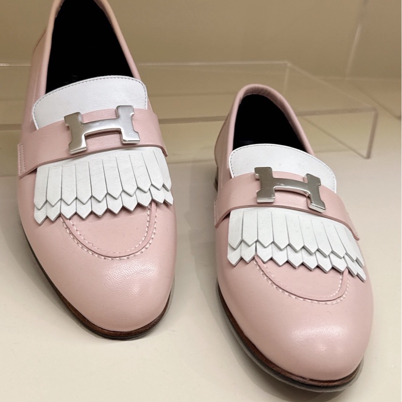 HERMES 粉色流蘇樂福鞋 37.5號-2
