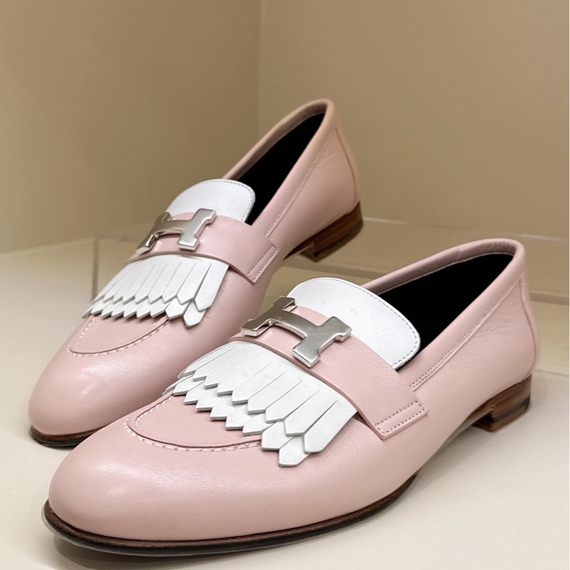 HERMES 粉色流蘇樂福鞋 37.5號-3