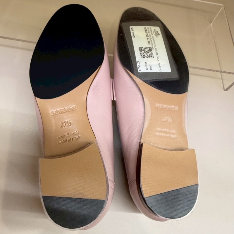 HERMES 粉色流蘇樂福鞋 37.5號-7