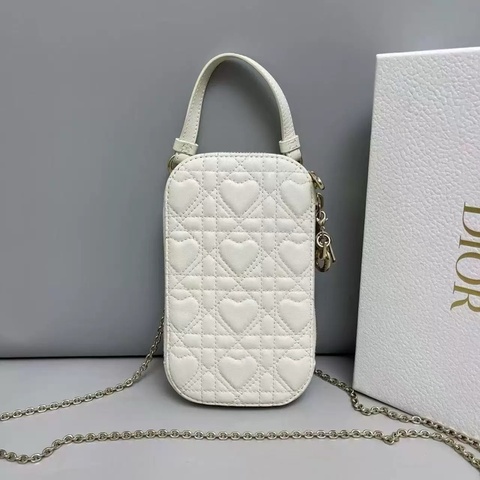 Dior 迪奧 蒙田 愛心壓紋手機包 白色