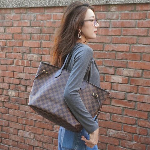 Louis Vuitton Neverfull MM 棋盤格帆布手提肩背托特包-(N41358-咖)