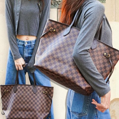 Louis Vuitton Neverfull MM 棋盤格帆布手提肩背托特包-(N41358-咖)