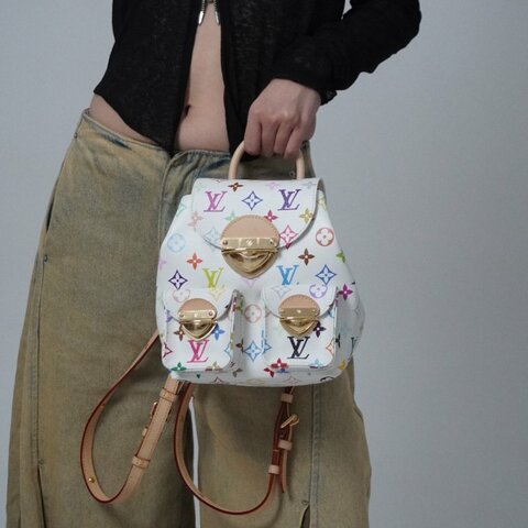 Louis Vuitton x TM  Venice 三彩塗層帆布釦式後背包(M13081-白)