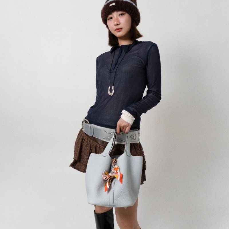 Hermes Picotin 22 牛皮金釦水桶包(聖杯藍)-1