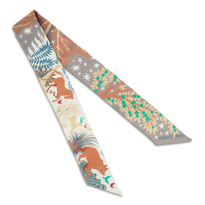 Hermes Sous le Charme d'Orphee 俄耳甫斯的魔力Twilly 絲巾(灰/米白)-0