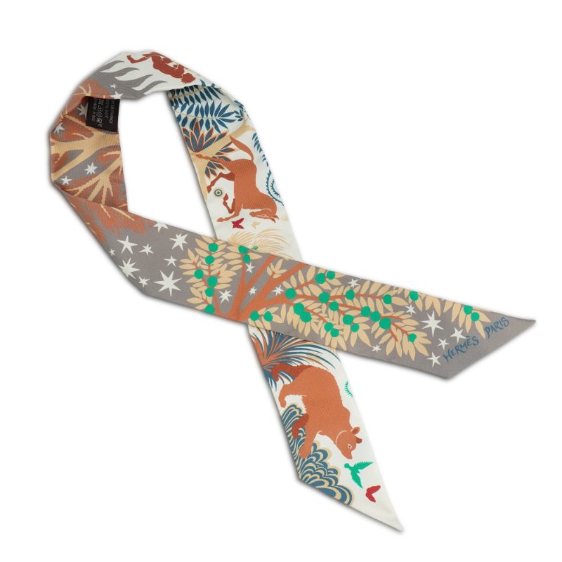 Hermes Sous le Charme d'Orphee 俄耳甫斯的魔力Twilly 絲巾(灰/米白)-1