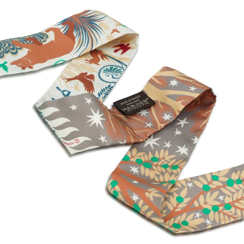 Hermes Sous le Charme d'Orphee 俄耳甫斯的魔力Twilly 絲巾(灰/米白)-2