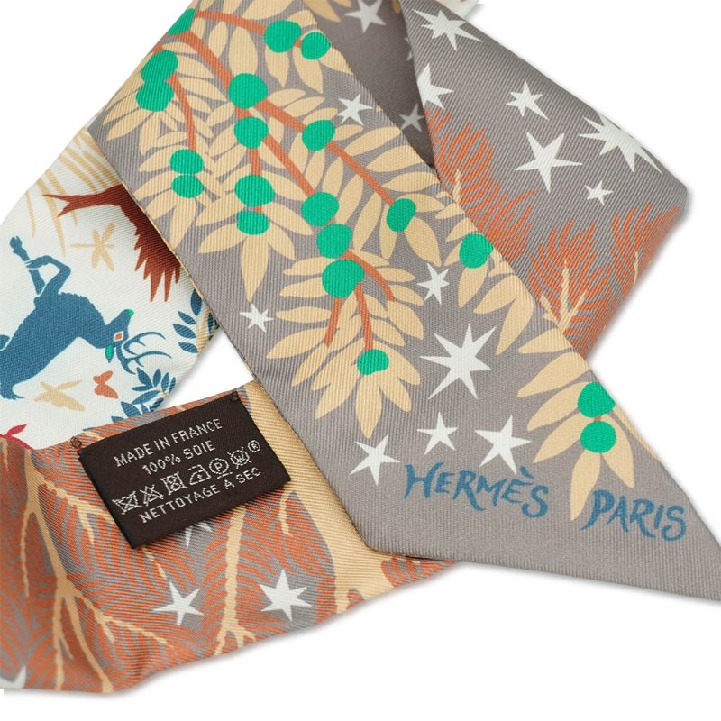 Hermes Sous le Charme d'Orphee 俄耳甫斯的魔力Twilly 絲巾(灰/米白)-4