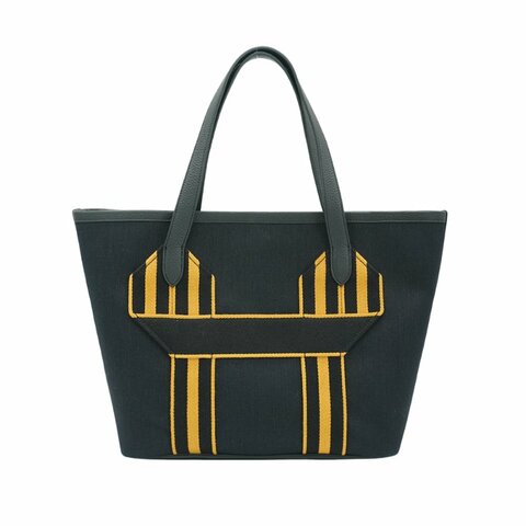 Hermes Pursangle MM 帆布拚TC皮革手提肩背托特包(黑/焦糖)