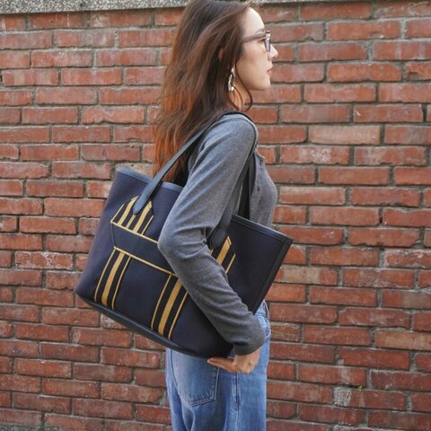 Hermes Pursangle MM 帆布拚TC皮革手提肩背托特包(黑/焦糖)