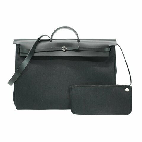 Hermes 展示品 Herbag Zip 50 銀釦帆布手提肩背包(黑)