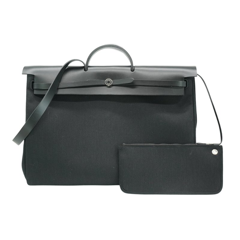 Hermes 展示品 Herbag Zip 50 銀釦帆布手提肩背包(黑)-0