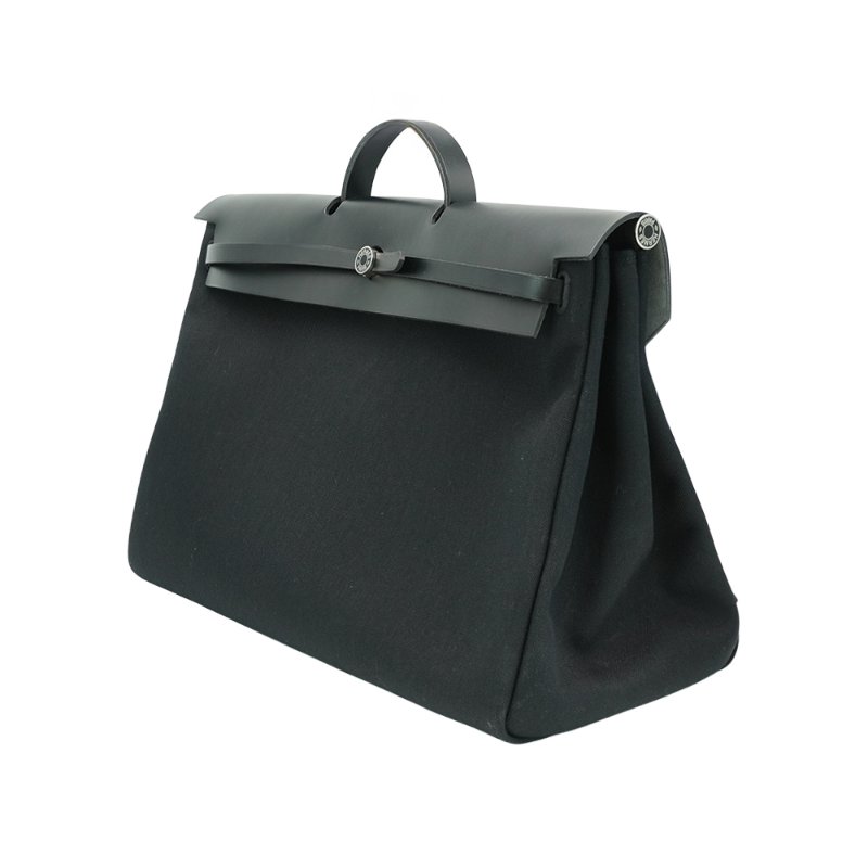 Hermes 展示品 Herbag Zip 50 銀釦帆布手提肩背包(黑)-1