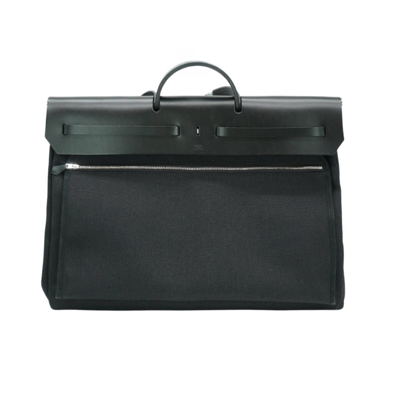 Hermes 展示品 Herbag Zip 50 銀釦帆布手提肩背包(黑)-2