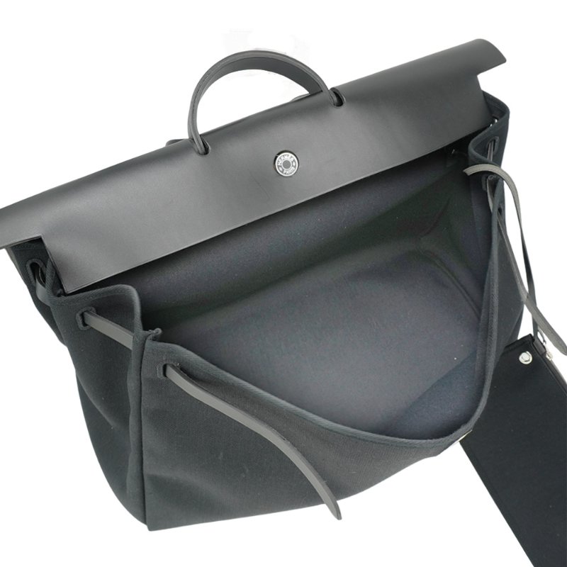 Hermes 展示品 Herbag Zip 50 銀釦帆布手提肩背包(黑)-4