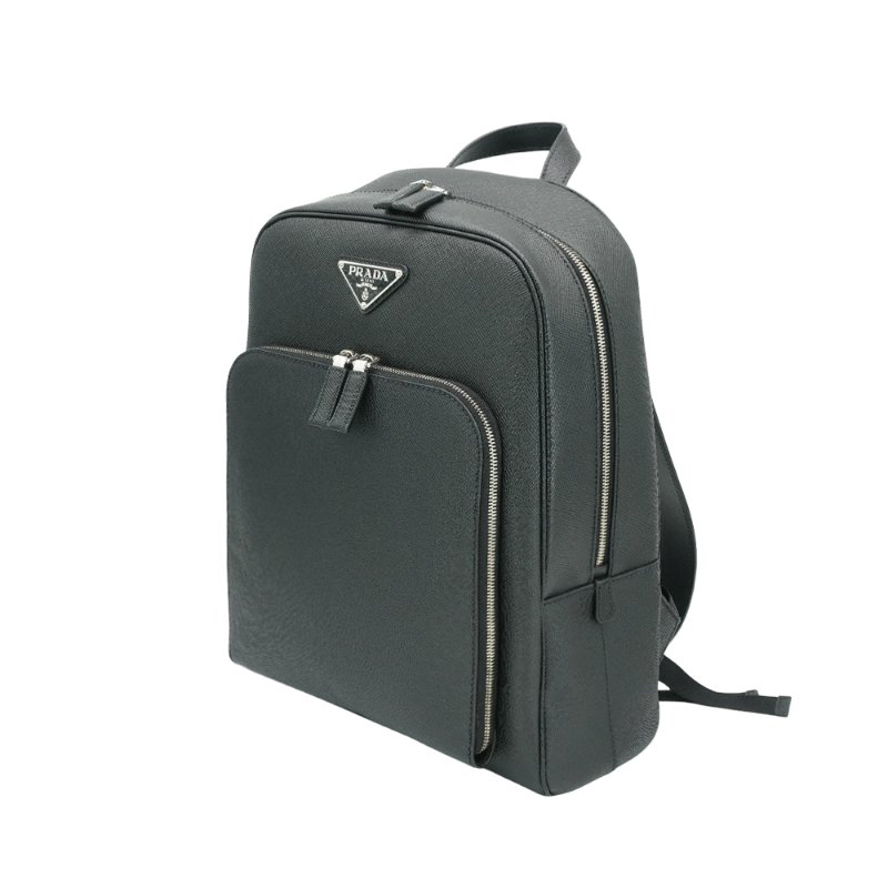 Prada Saffiano皮革琺瑯金屬標誌後背包(2VZ102-黑)-1