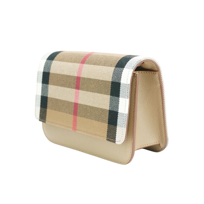Burberry Madison 格紋帆布拚牛皮翻蓋斜背包(8084494-卡其)-1