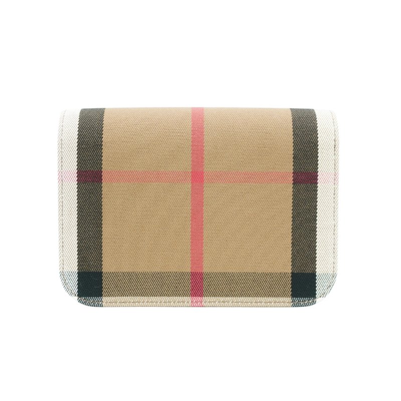 Burberry Madison 格紋帆布拚牛皮翻蓋斜背包(8084494-卡其)-2