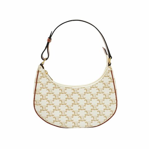 Celine Ava Triomphe 印花帆布拚牛皮手提肩背包(白)