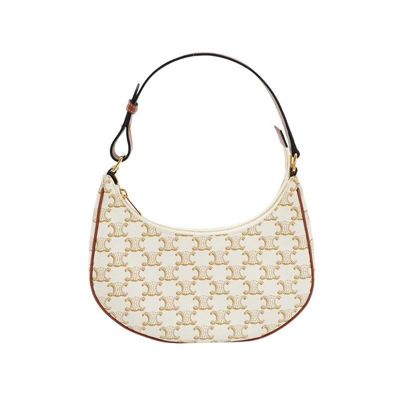 Celine Ava Triomphe 印花帆布拚牛皮手提肩背包(白)-0