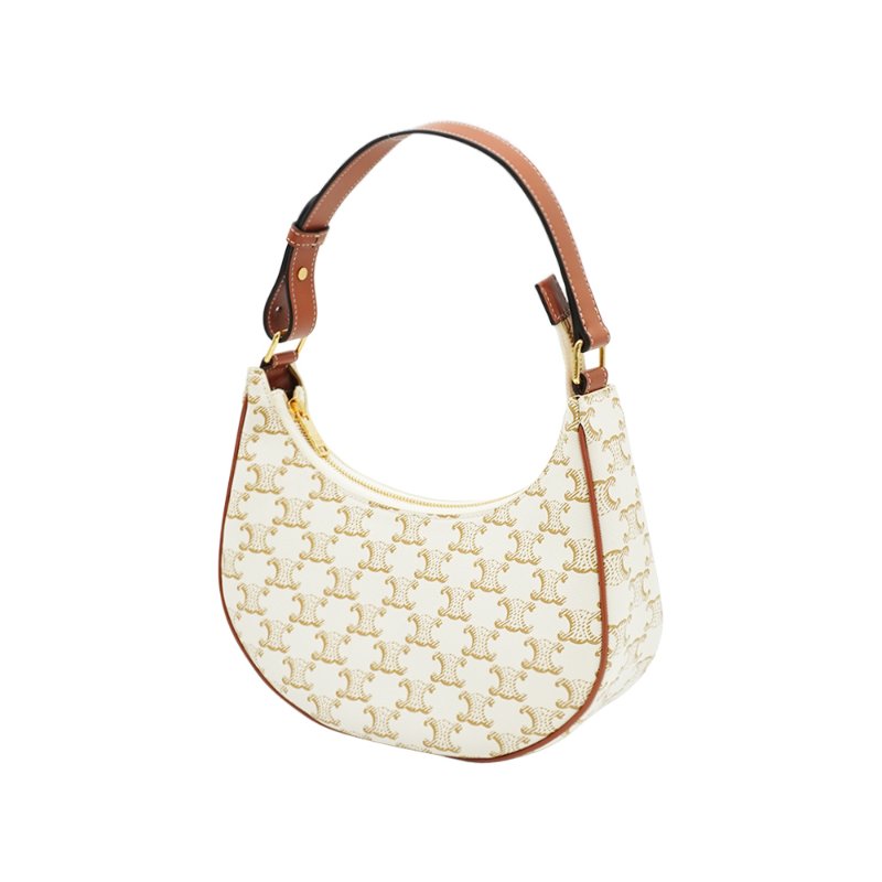 Celine Ava Triomphe 印花帆布拚牛皮手提肩背包(白)-1