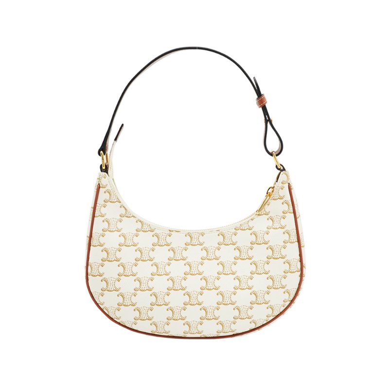 Celine Ava Triomphe 印花帆布拚牛皮手提肩背包(白)-2